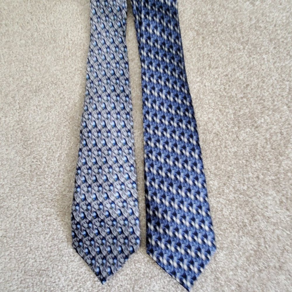 Men's Silk Ties by Cocktail Collection, Blue/Gray Prints, Like New